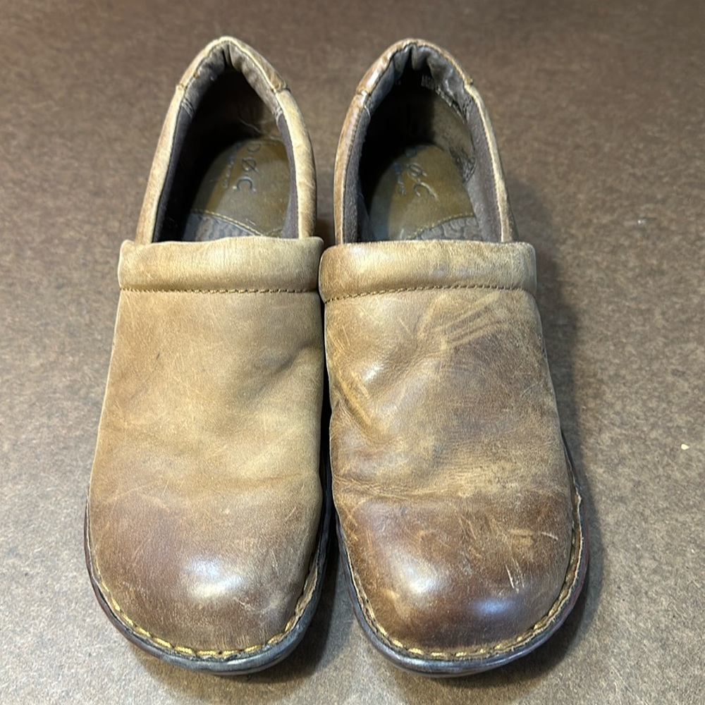 b.o.c. Tan Leather Slip-On Clogs